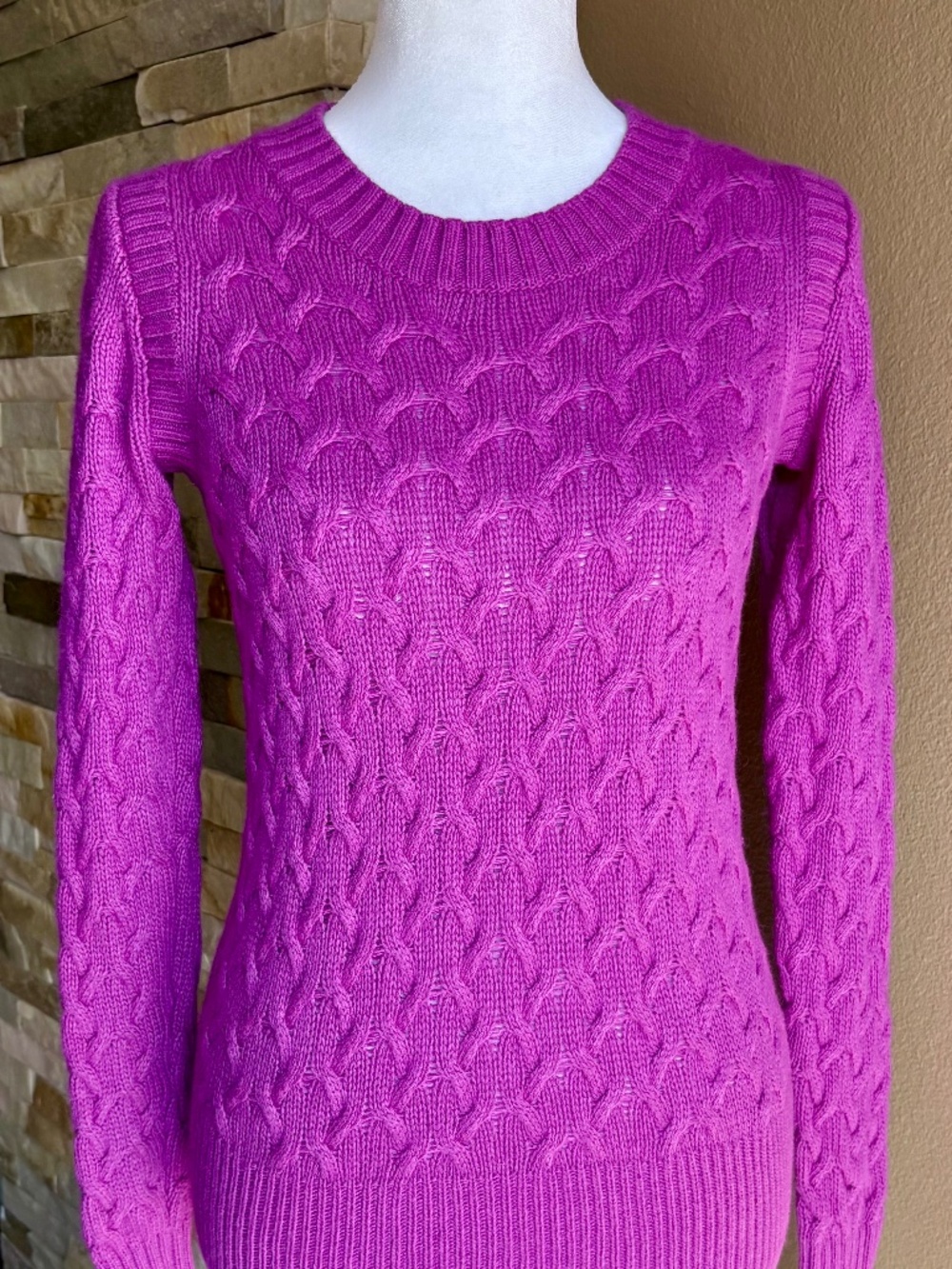 J.Crew Angora Wool Blend Cable Knit Sweater Magenta Pink Crewneck Size XS/X